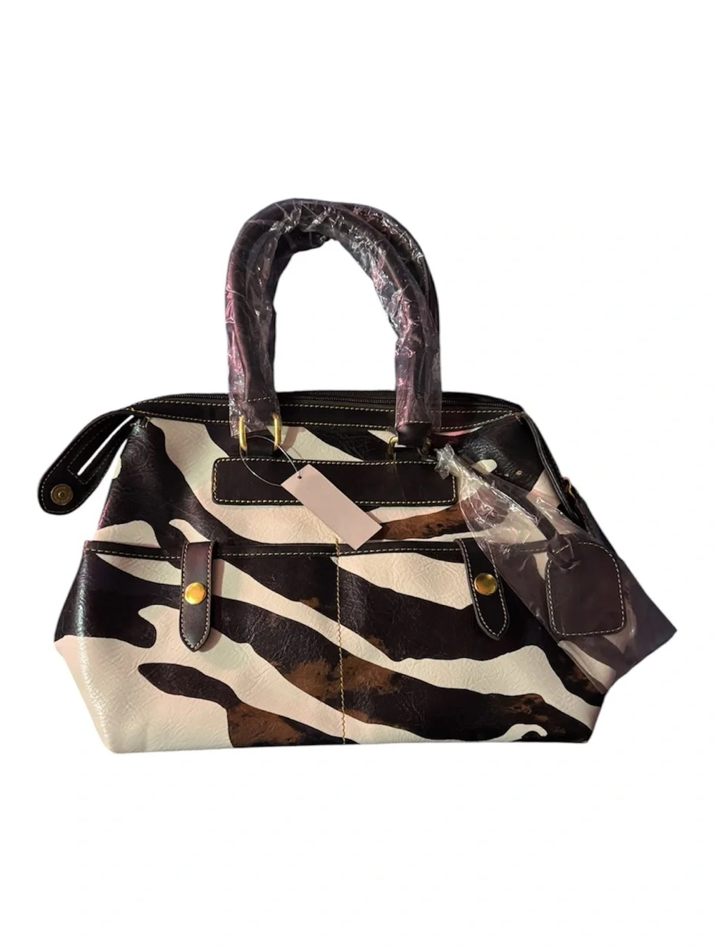 Stylish Zebra-Print Top-Handle Women’s Bag - Black & White